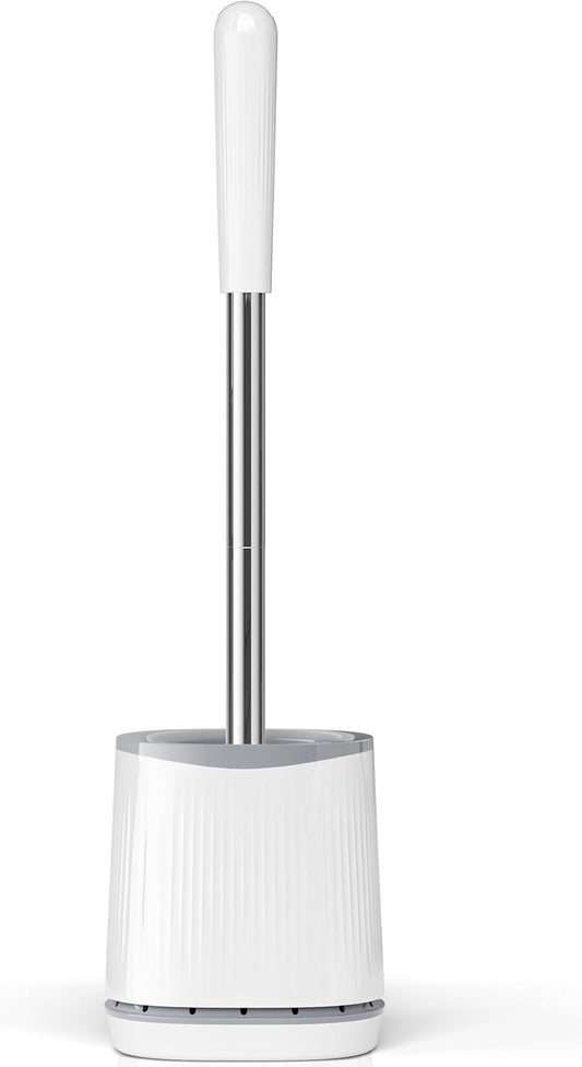 TRENTI Toilet Brush and Holder Set - Bristles Bowl Brush Head with Ventilated Holder, Wall Mounted Compact Set for Bathroom Deep Cleaning