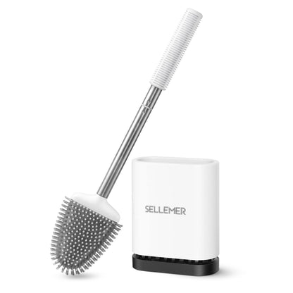 Sellemer Silicone Toilet Brush, Ventilation Slots Base Holder 1 Pack Silver