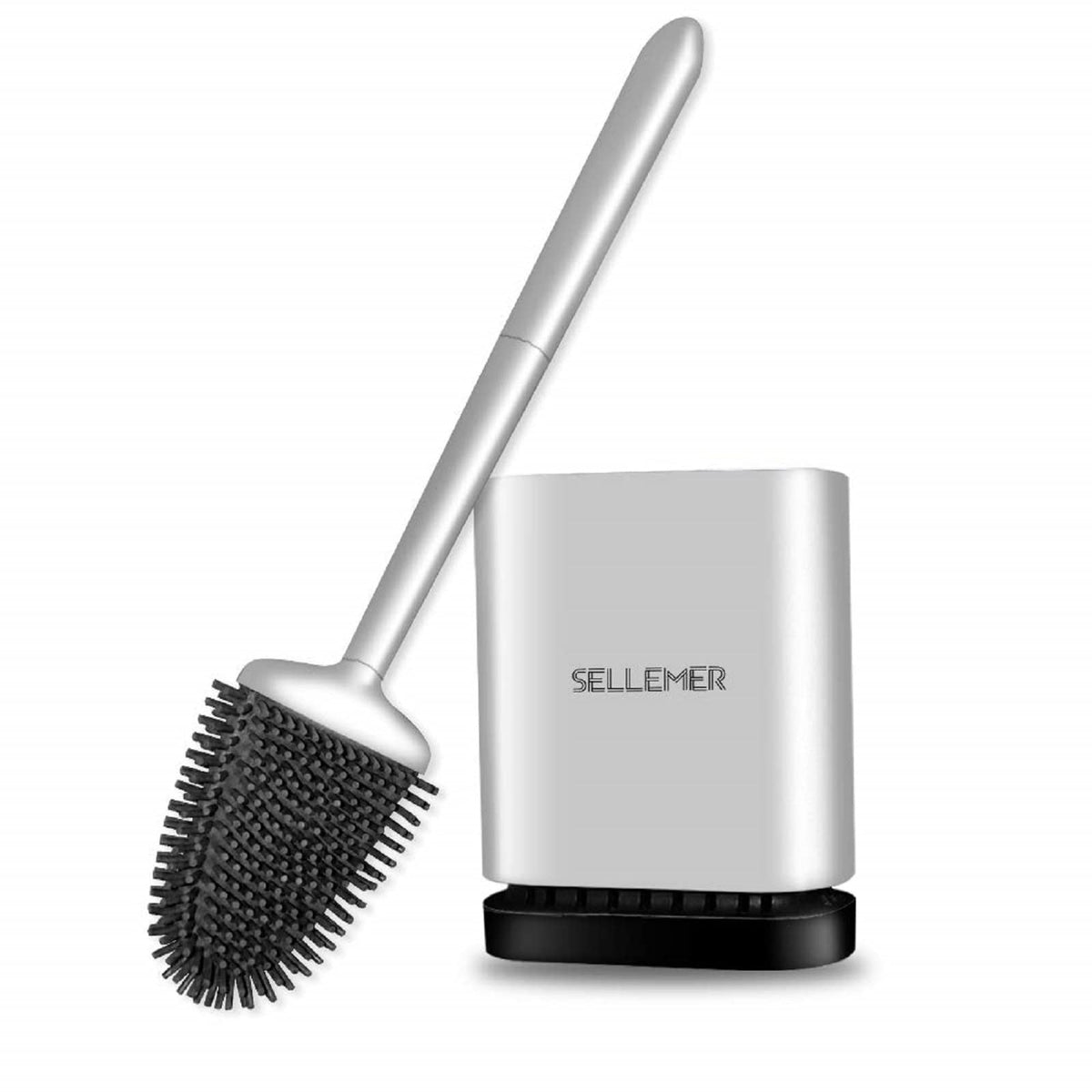 Sellemer Silicone Toilet Brush, Ventilation Slots Base Holder 1 Pack Silver
