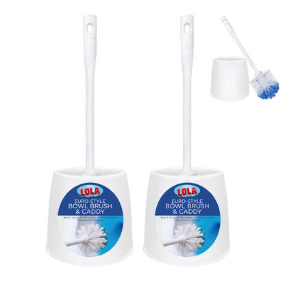 LOLA Classic Toilet Brush, Durable Fiber Stiff Bristles, Non-Scratch - 2 PK