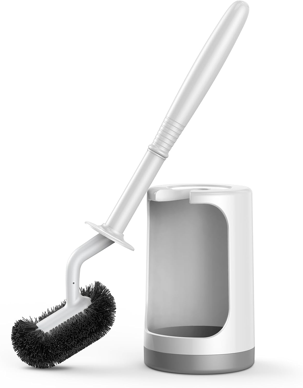 HAMITOR Toilet Bowl Brush Holder Set: Curved Design with Holder for Deep Cleaning Under Rim - Compact Hidden Scrubber for Small Space - Modern RV Bathroom Accessories - White 1 Pack