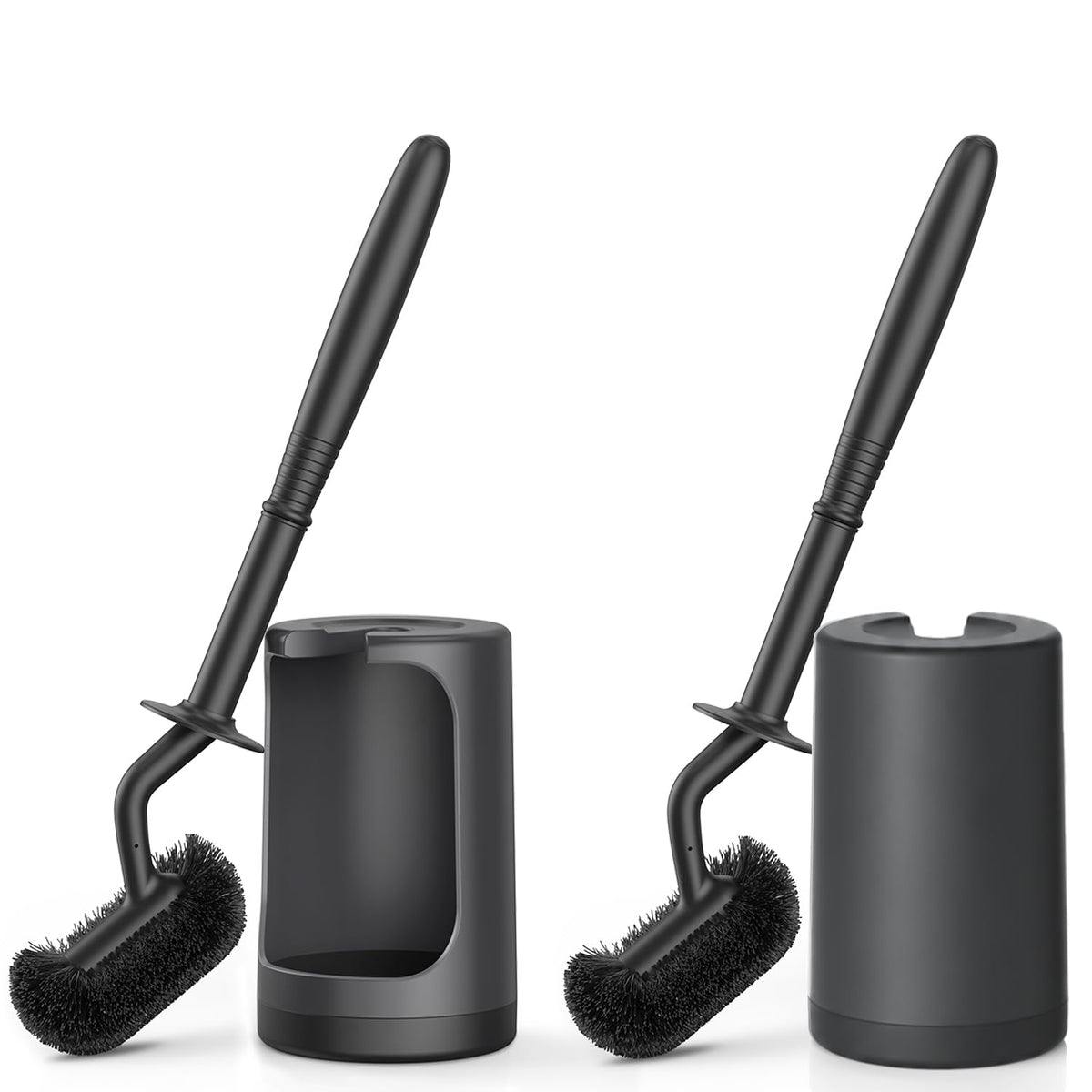 HAMITOR Toilet Bowl Brush Holder Set: Curved Design with Holder for Deep Cleaning Under Rim - Compact Hidden Scrubber for Small Space - Modern RV Bathroom Accessories - Gray