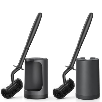 HAMITOR Toilet Bowl Brush Holder Set: Curved Design with Holder for Deep Cleaning Under Rim - Compact Hidden Scrubber for Small Space - Modern RV Bathroom Accessories - Gray