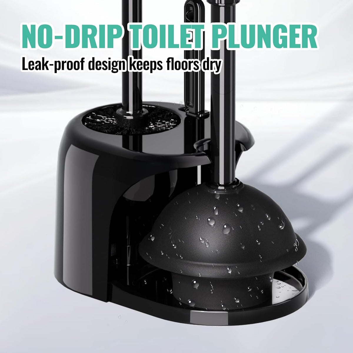 3 in 1 Toilet Brush and Plunger Set with Crevice Cleaning Brush, Toilet Plunger and Brush Set with Extra Long Handle, Plungers for Bathroom Accessories, Toilet Plunger with Holder, Black