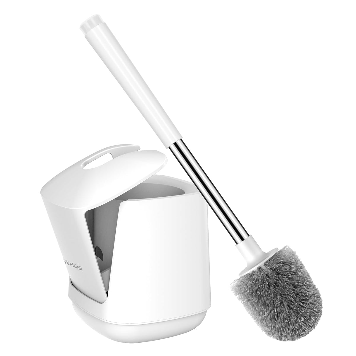 SetSail Toilet Brush and Holder, Self Closing Lid Toilet Bowl Brushes Holder and Extra Long Handle Ventilated Toilet Brush Set for Bathroom Cleaning, Nylon Bristles, Black