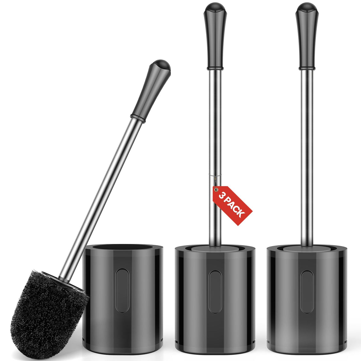 AONEZ Compact Toilet Brush & Holder, Stainless Steel Handle, Space Saving for Storage, Deep Cleaning, Drip-Proof, Easy to Assemble, Nylon Bristles, White & Grey