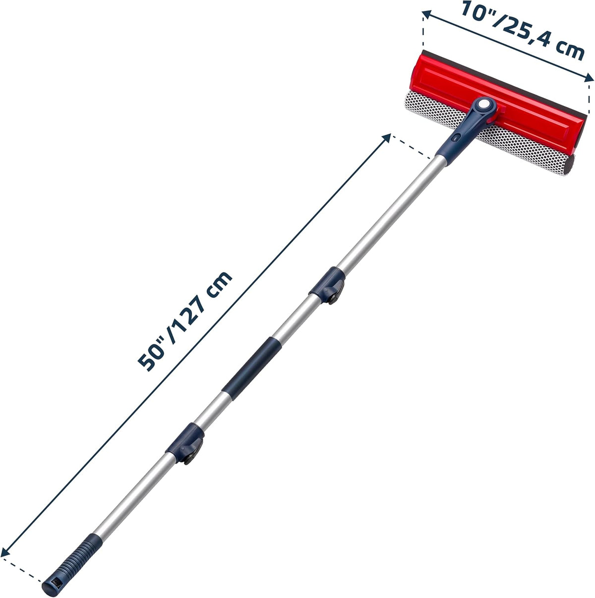 DSV Standard Professional Window Squeegee | 2-in-1 Window Cleaner Sponge and 10" Soft Rubber Strip with Extension Pole 50 Inch & 127 cm | Adjustable to Clean from Multiple Angles