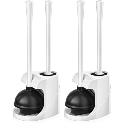 Toilet Plunger and Brush, Bowl Brush and Heavy Duty Toilet Plunger Set with Ventilated Holder, 2-in-1 Bathroom Cleaning Combo with Modern Caddy Stand for 5.7-inch Toilet Drain(Black, 2 Set)