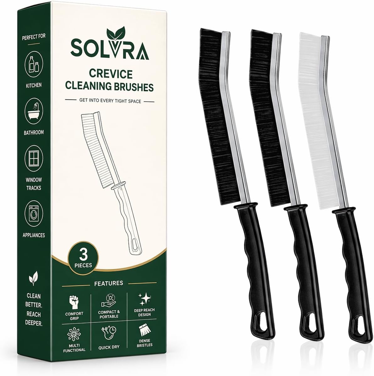 Crevice Cleaning Brush Set 3Pcs Hard Bristle Tools for Narrow Spaces