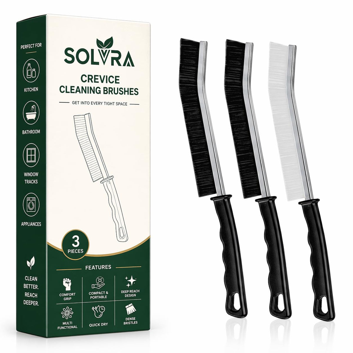 Crevice Cleaning Brush Set 3Pcs Hard Bristle Tools for Narrow Spaces