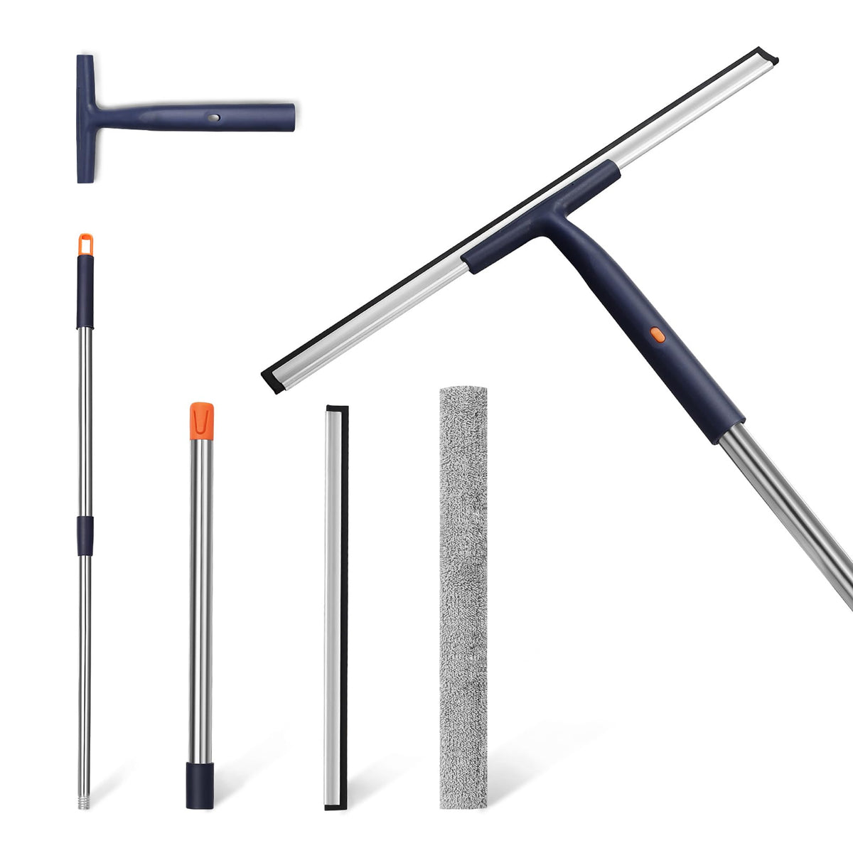 Window Squeegee Kit with Pole and Scrubber, (12" & 16" Set)