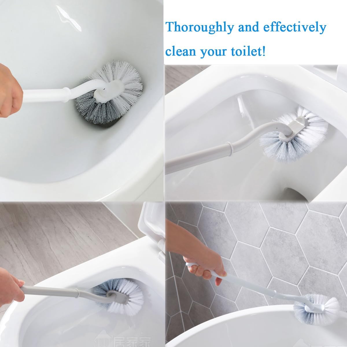 2 Pack Curved Toilet Bowl Brush Without Holder for Bathroom, Compact Toilet Brush Durable Under The Rim Household Deep Cleaning Brushes (White Toilet Brush Without Holder)