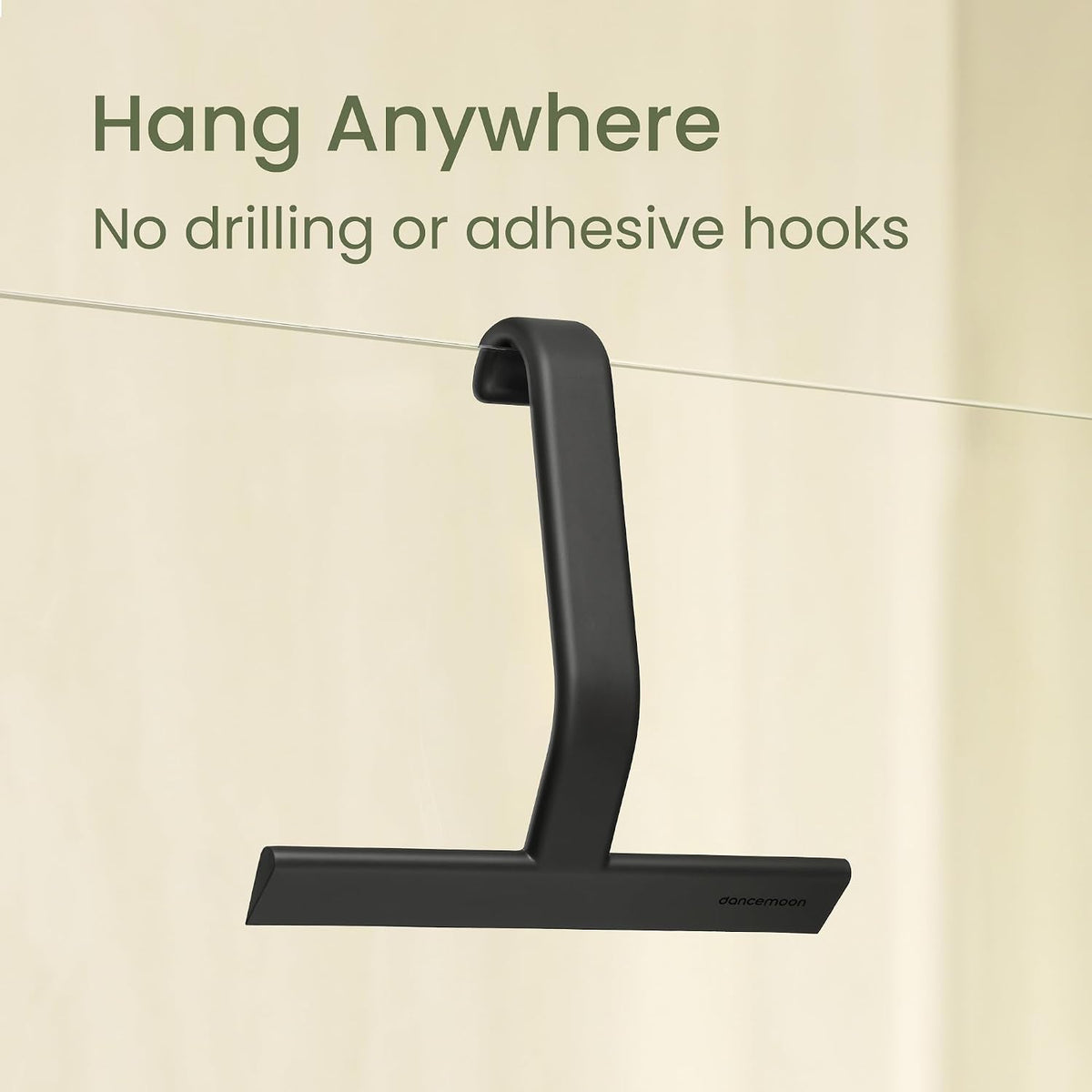 dancemoon JustHang Shower Squeegee with Built-in Hook, 10-Inch Black
