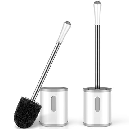 AONEZ Compact Toilet Brush & Holder, Stainless Steel Handle, Space Saving for Storage, Deep Cleaning, Drip-Proof, Easy to Assemble, Nylon Bristles, White & Grey
