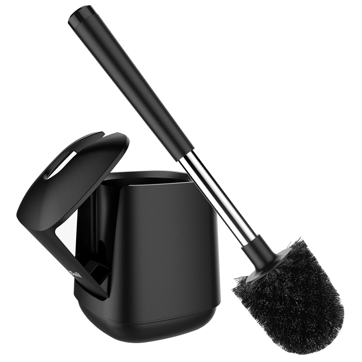 SetSail Toilet Brush and Holder 2 Pack, Self Closing Lid Toilet Bowl Brushes Holder and Extra Long Handle Ventilated Toilet Brush Set for Bathroom Cleaning, Nylon Bristles, White & Grey