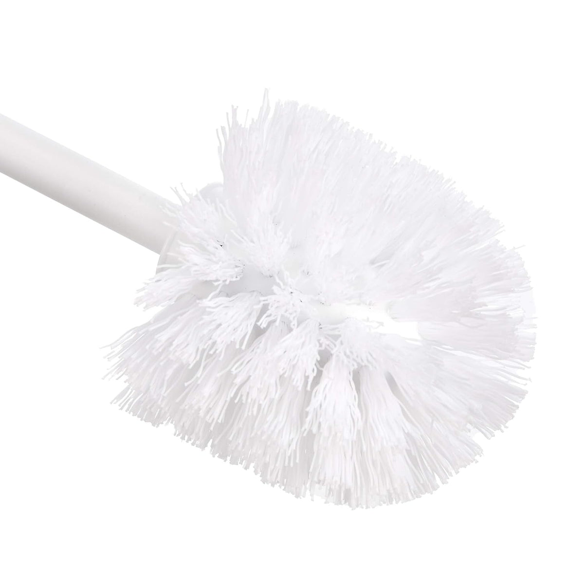 Amazon Basics Toilet Brush and Holder Set, Heavy-Duty Bristle Scrub Brushes with Non-Slip Handle, White, 4-Pack