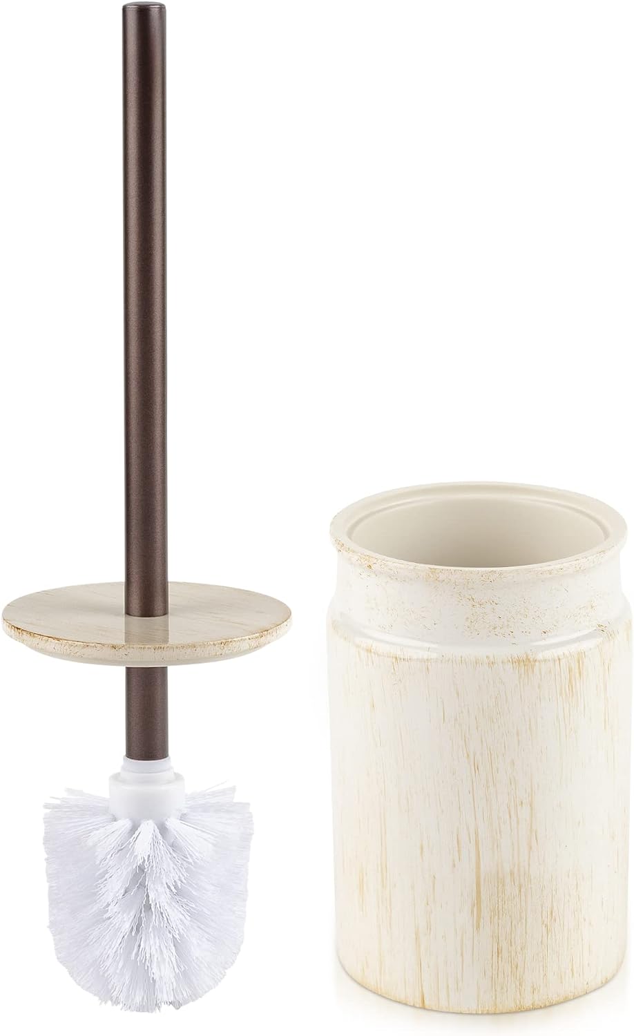 Rustic Luxe Toilet Brush and Holder Set - Beige Toilet Bowl Cleaner Brush with Strong Metal Handle - Long Bristles Toilet Bowl Brush and Holder - Rustic Farmhouse Decor