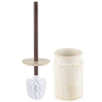 Rustic Luxe Toilet Brush and Holder Set - Beige Toilet Bowl Cleaner Brush with Strong Metal Handle - Long Bristles Toilet Bowl Brush and Holder - Rustic Farmhouse Decor