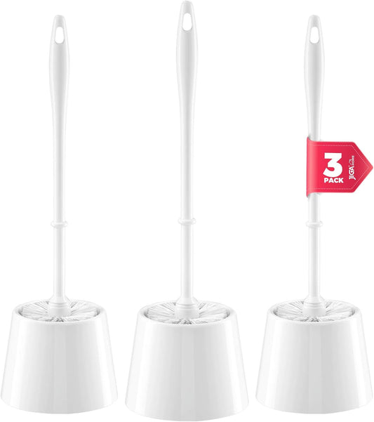 JIGA Toilet Bowl Brush and Holder, White, 3 Pack