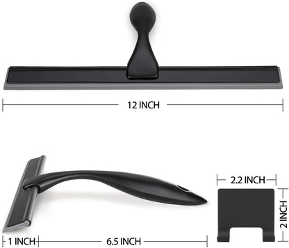 HIWARE All-Purpose Shower Squeegee for Shower Doors, Bathroom, Window and Car Glass - Black, Stainless Steel, 12 Inches