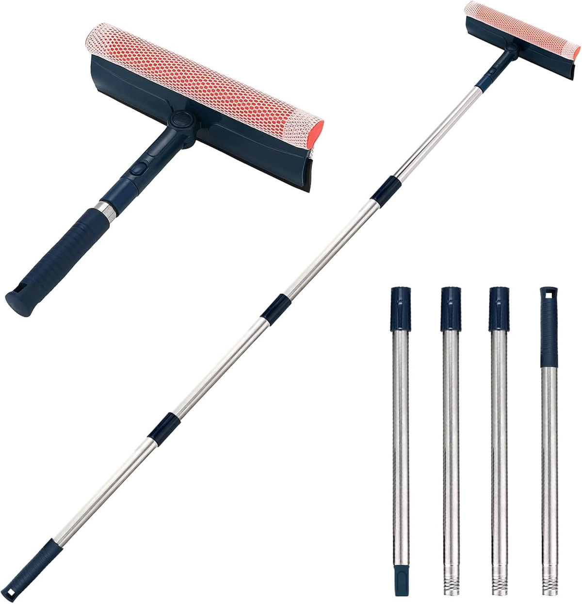 Professional Window Squeegee,2-in-1 Window Cleaner with 56" Long Stainless Steel Handle,Window Washing Kit, Glass Door Cleaner,Multi-Use Car Windshield Cleaning Tool for Gas Station, Glass,Shower