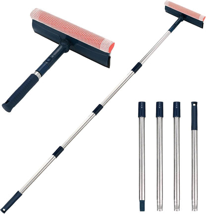 Professional Window Squeegee,2-in-1 Window Cleaner with 56" Long Stainless Steel Handle,Window Washing Kit, Glass Door Cleaner,Multi-Use Car Windshield Cleaning Tool for Gas Station, Glass,Shower