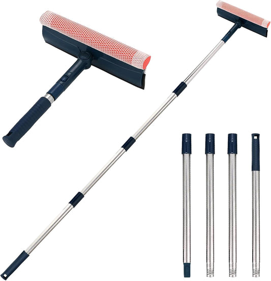 Professional Window Squeegee,2-in-1 Window Cleaner with 56" Long Stainless Steel Handle,Window Washing Kit, Glass Door Cleaner,Multi-Use Car Windshield Cleaning Tool for Gas Station, Glass,Shower