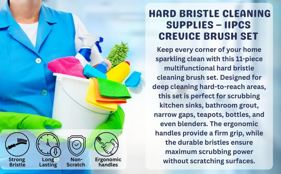 Crevice Cleaning Brush Set 11-Piece Multi-Purpose Hard & Soft Bristle Brushes for Kitchen, Bathroom Tile Grout Sink Bottles & Crevices Deep Cleaning Tools for Home Car & Appliances Black & White