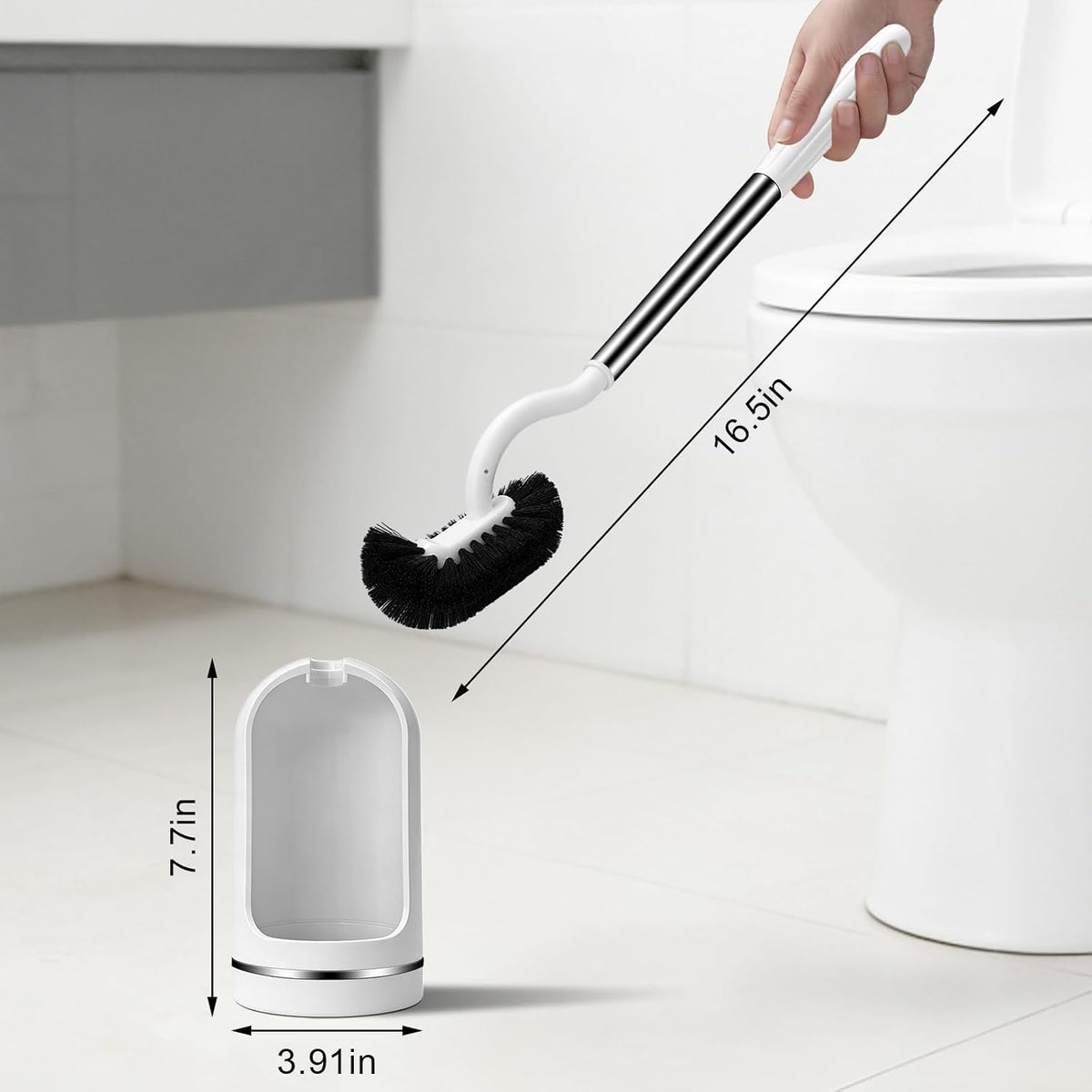 AONEZ White Toilet Brush Set, Deep Under-Rim Cleaning, Vented Holder