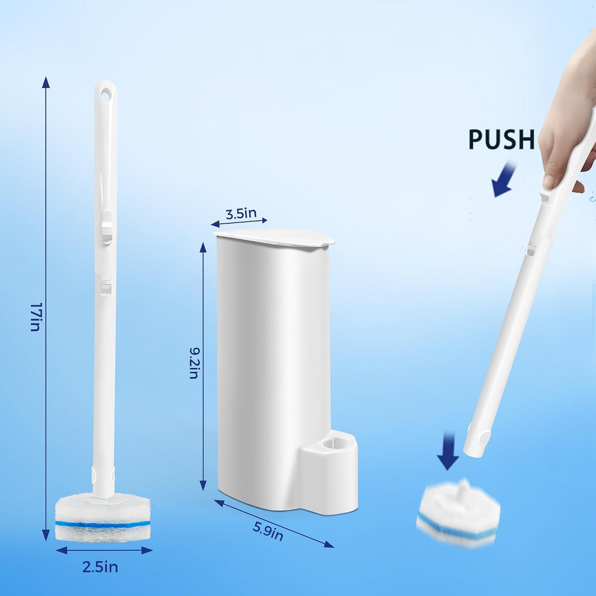 2 Pack Disposable Toilet Brush and Holder Set with 30 Replacement Heads
