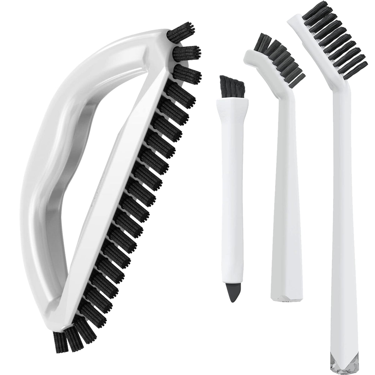 Small Cleaning Brush Set 3pcs—Crevice Brushes for Cleaning—Scrub Brushes Set with Silicone Tipped Scrub Brush—Stiff Handle Miniature Cleaning Brush for Kitchen Uensils, Tight Spaces, Tub, Shower