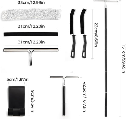 17“- 60" Extendable Long Handle 2-in-1 Window Squeegee Silver