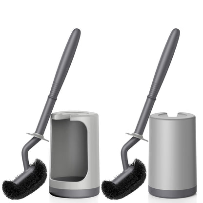 HAMITOR Toilet Bowl Brush Holder Set: Curved Design with Holder for Deep Cleaning Under Rim - Compact Hidden Scrubber for Small Space - Modern RV Bathroom Accessories - White 1 Pack
