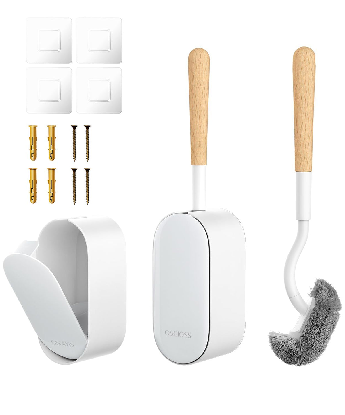 Toilet Bowl Brush and Holder, OSCIOSS Toilet Brush Set with Ergonomic Design, Compact Size, Durable Bristles, RV Toilet Brushes & Holders for Dead Corner Clean (White, 1pack)