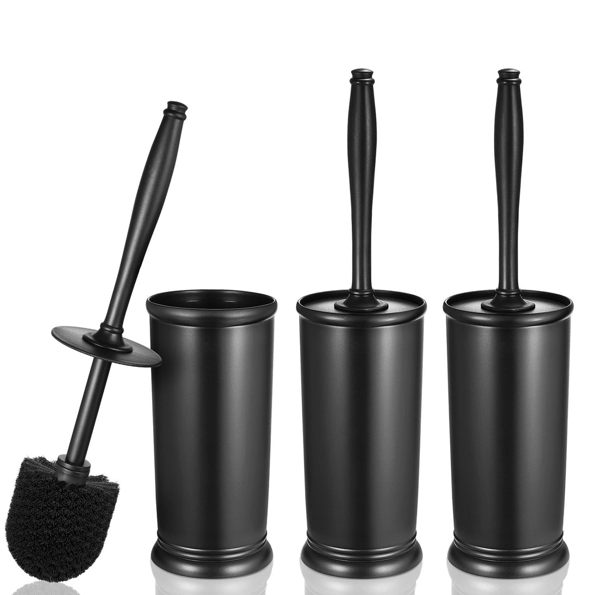 HAMITOR Toilet Bowl Brush Holder Set: Modern Brown Bathroom Accessories