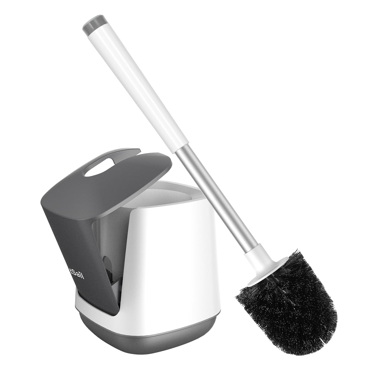 SetSail Toilet Brush and Holder, Self Closing Lid Toilet Bowl Brushes Holder and Extra Long Handle Ventilated Toilet Brush Set for Bathroom Cleaning, Nylon Bristles, Black
