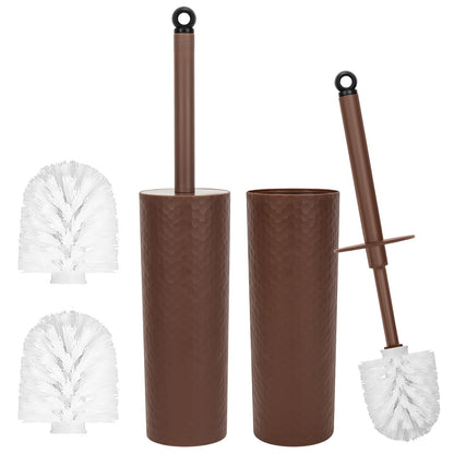 Topsky Toilet Brush & Holder Set, 2 Pack Plastic Round Barrel Loo Brush with 2 Replacement Heads, Durable for Bathroom, White