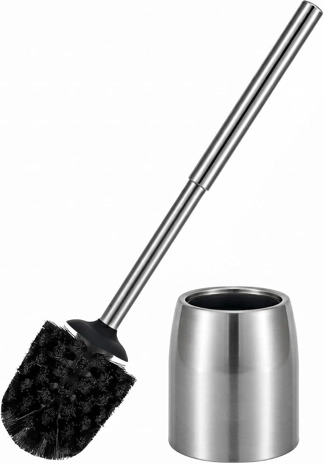 SUS304 Stainless Steel Toilet Brush and Holder Set Stain Nickle 12In Handle BristlesToilet Bowl Brush Cepillo para Baños Bathroom Brushes Cleaning Brush with Case Anti-Rust Brushed Silver