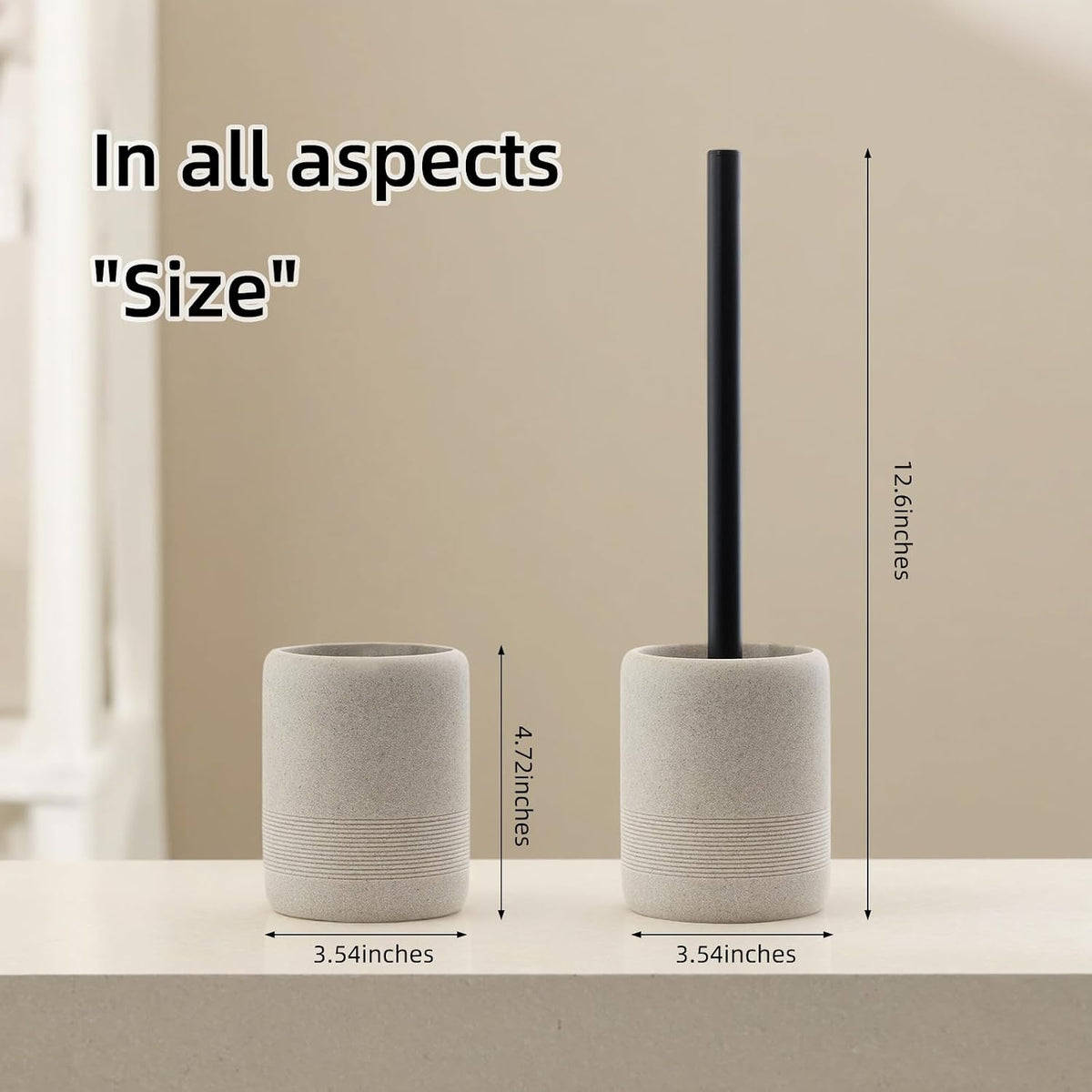 Toilet Brush and Holder Set, 2 PCS,Simple Sandstone Look,Beige