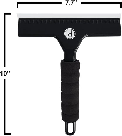 Squeegee for Shower Door, Car Windshield, and Glass Window - 2 Extra Silicone Replacement Blades - Foam Handle - Black