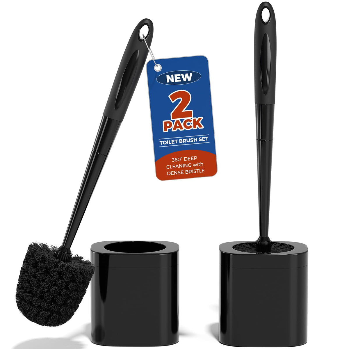 Holaloha Toilet Brush and Holder Set, Space Saving, 2 Pack, White