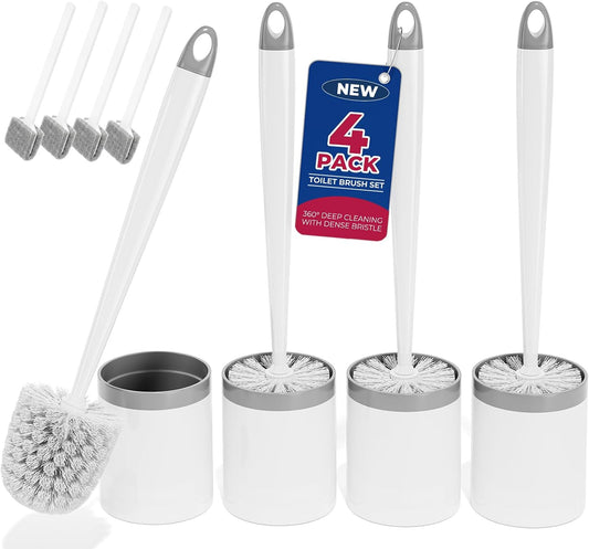 Holaloha Toilet Brush and Holder Set, Compact Design, 4 Pack, White