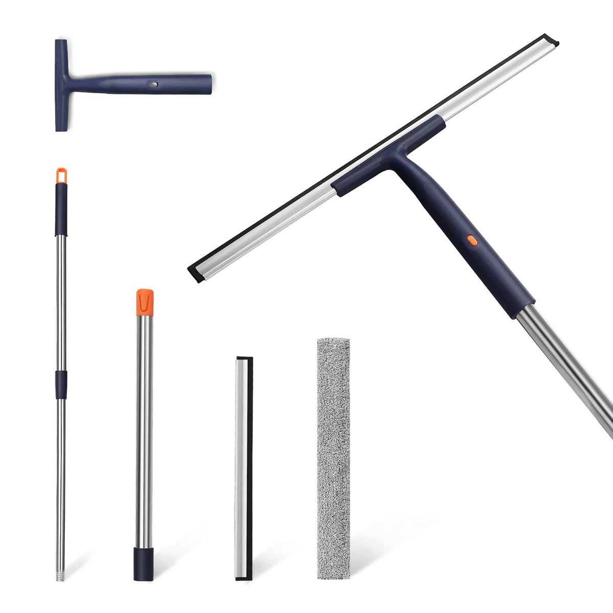 Window Squeegee Kit with Pole and Scrubber, (12" & 16" Set)