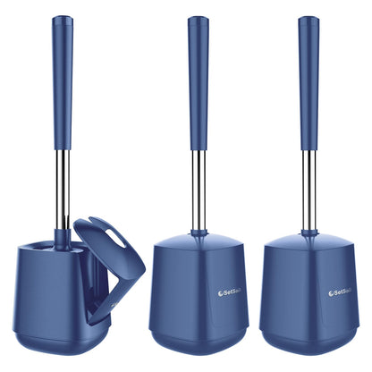 SetSail Toilet Brush and Holder, Self Closing Lid Toilet Bowl Brushes Holder and Extra Long Handle Ventilated Toilet Brush Set for Bathroom Cleaning, Nylon Bristles, Black