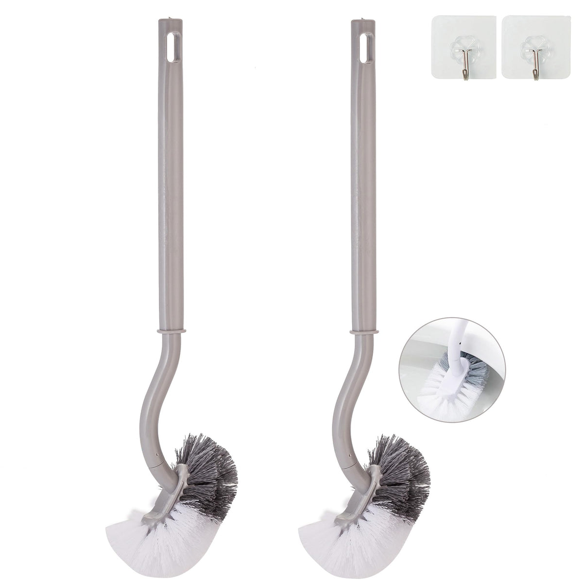 2 Pack Curved Toilet Bowl Brush Without Holder for Bathroom, Compact Toilet Brush Durable Under The Rim Household Deep Cleaning Brushes (White Toilet Brush Without Holder)