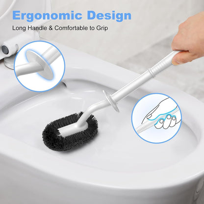 HAMITOR Toilet Bowl Brush Holder Set: Curved Design with Holder for Deep Cleaning Under Rim - Compact Hidden Scrubber for Small Space - Modern RV Bathroom Accessories - White 1 Pack