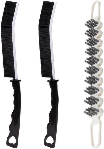 Crevice Cleaning Brush Hard Bristle Grout Brush Scrub Brush Toilet Brush Cleaning Tools Cleaning Supplies for Household Use Bathroom Kitchen 3 Pcs (Black&White)