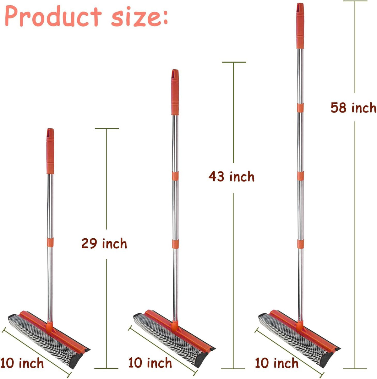 Window Squeegee for Window Cleaning, Squeegee Window Cleaner Tool 2 in 1 Car Window Cleaning Tool with Extension Pole 58‘’ Telescopic Window Washing Equipment, Shower Squeegee for Shower Glass Door