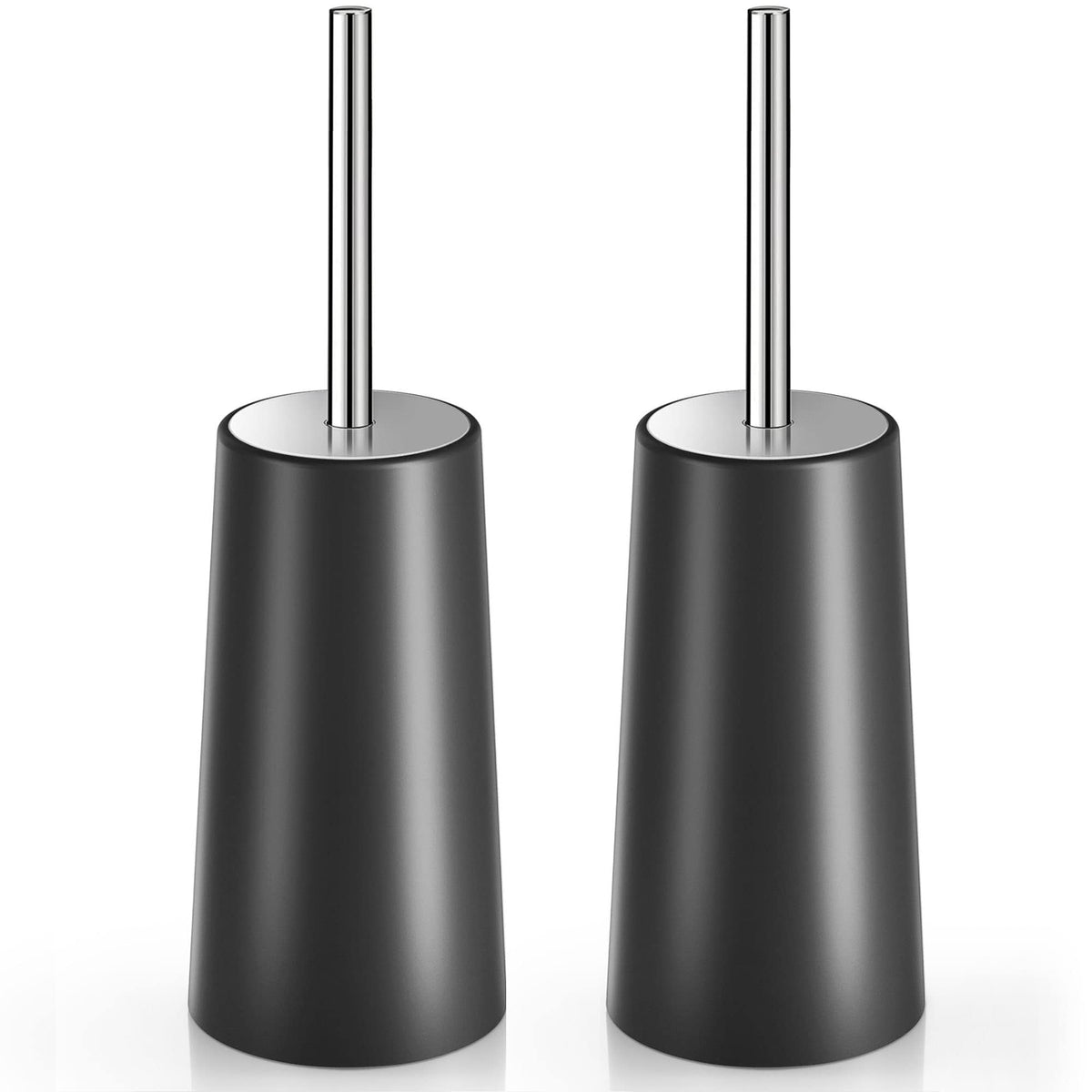 Toilet Brush and Holder, 2 Pack Toilet Brush with 304 Stainless Steel Long Handle, Toilet Bowl Brush for Bathroom Toilet-Ergonomic, Elegant,Durable (White)