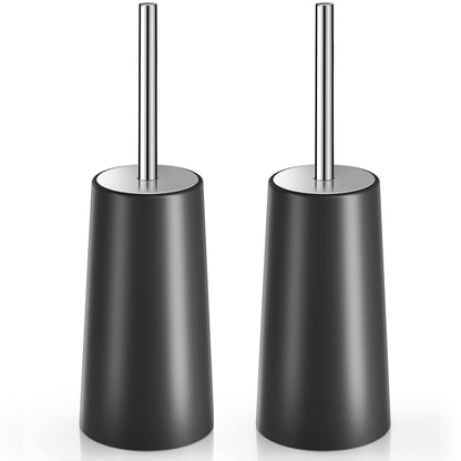 Toilet Brush and Holder, 2 Pack Toilet Brush with 304 Stainless Steel Long Handle, Toilet Bowl Brush for Bathroom Toilet-Ergonomic, Elegant,Durable (White)